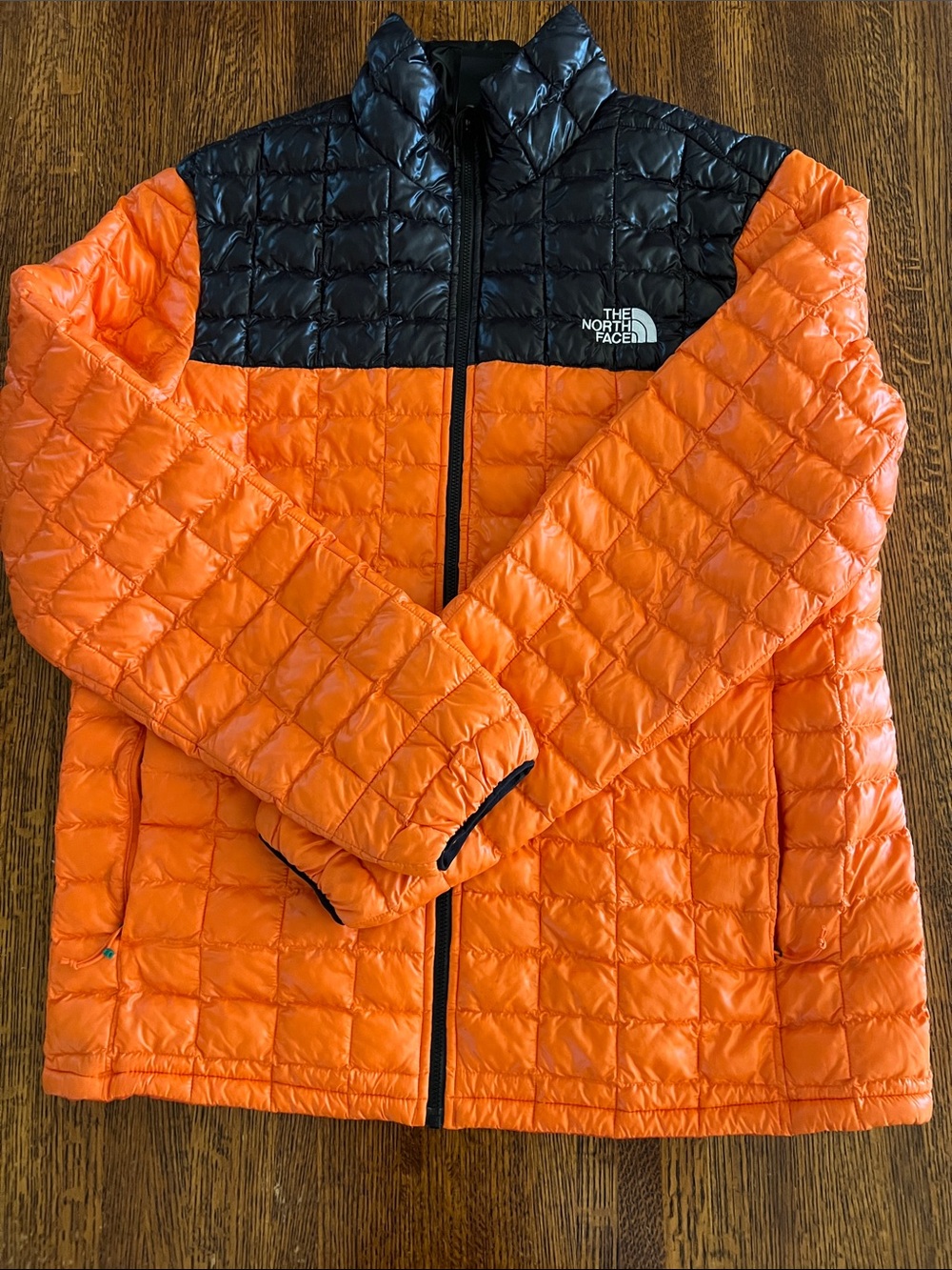 The North Face Thermaball Bright Orange and Black Quilted Puffer Jacket - Men L